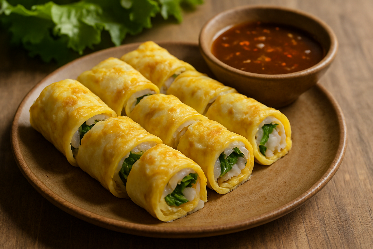Cuốn trứng chấm sốt me